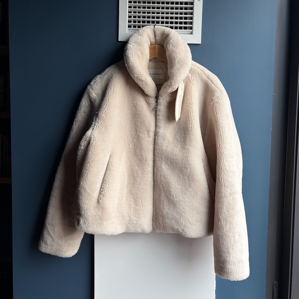 Club Monaco Off-White Faux Fur Jacket